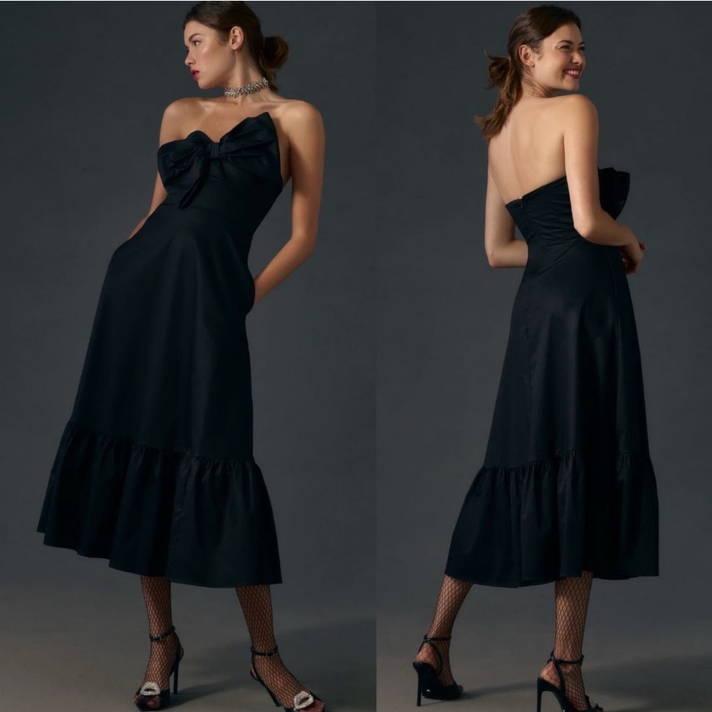 NWT Anthropologie Hutch Bow-Tie A Line Strapless Midi Maxi Dress Black US size 2